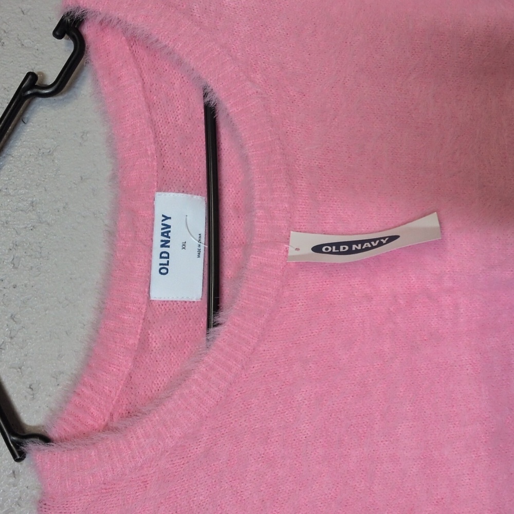 Old Navy Pink Fuzzy Crewneck Sweater  XXL NWT, Pastel, Cozy, Dopamine Dressing - Picture 3 of 5
